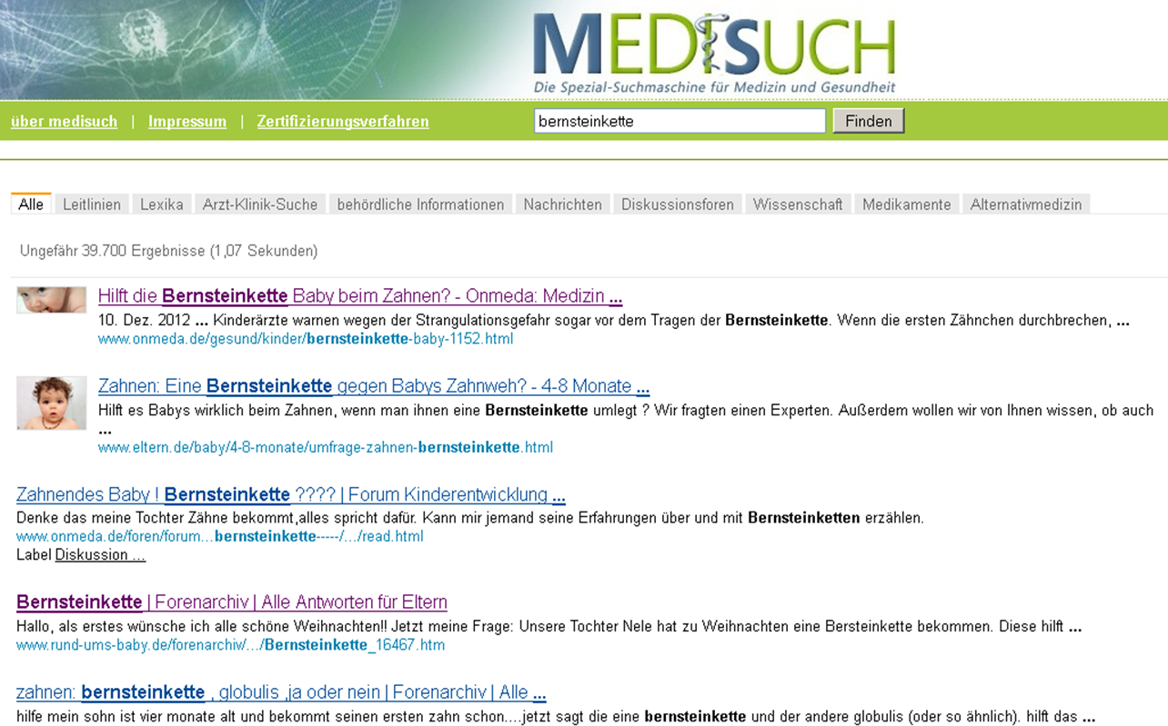 Medisuch ohne Werbungfenster